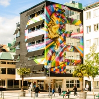 Alfred Nobel - giant mural by Kobra in Borås, Sweden
